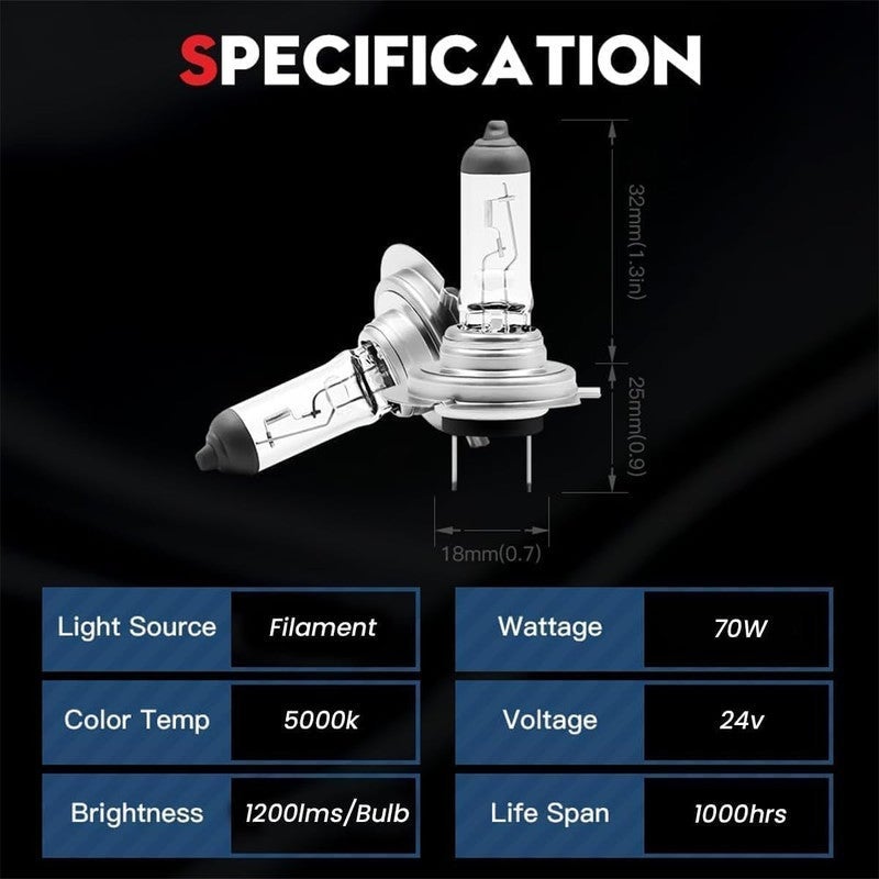 H7 Halogen Headlight Bulb 70W 12V – High Brightness Quartz Glass Automotive Lamp with German Technology for Cars, SUVs & Trucks - Image 2