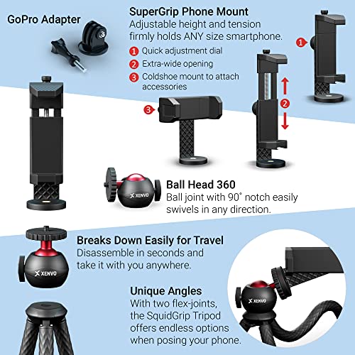 Xenvo SquidGrip Flexible Cell Phone Tripod and Portable Action Camera Holder - Compatible with iPhone, GoPro, Android, Samsung, Google Pixel and All Mobile Phones Red - Image 3