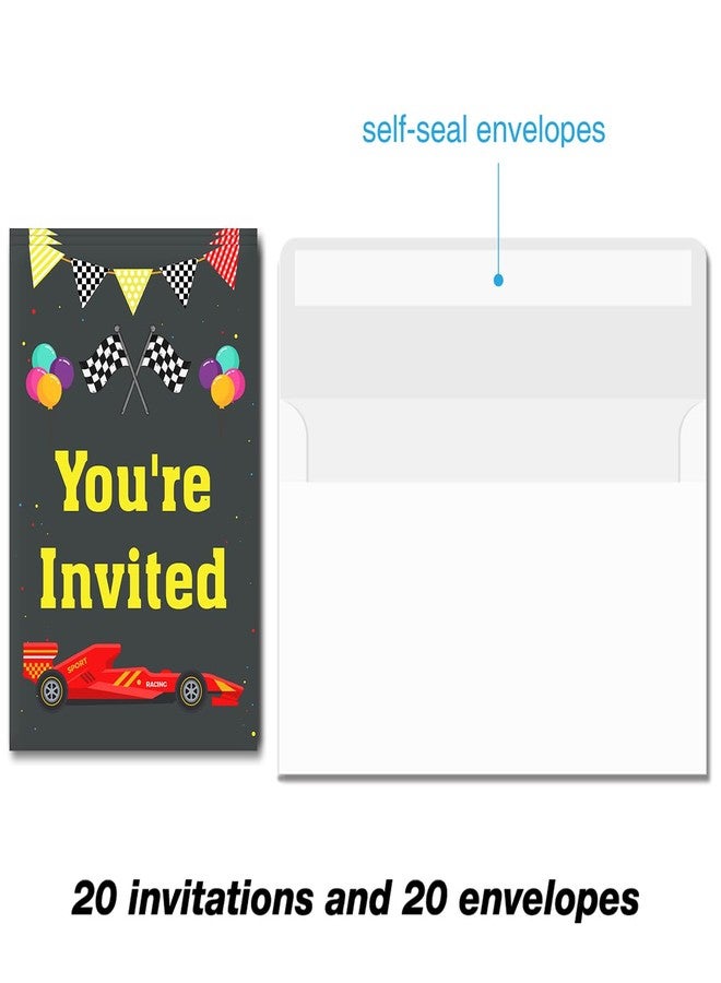Soiceu Red Race Car Birthday Invitations, Speed Racing Party Invites with Envelopes Set of 20 - Image 5