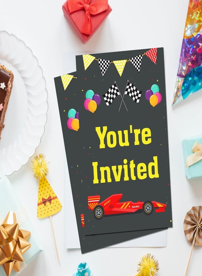 Soiceu Red Race Car Birthday Invitations, Speed Racing Party Invites with Envelopes Set of 20 - Image 3