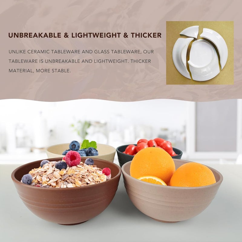 greenandlife 24oz4PCS Wheat Straw Cereal Bowls Lightweight Unbreakable Noodle Fruit Soup Rice Bowls Dishwasher Microwave Safe Bowl Sets Nontoxin BPA Free Earth Tone - Image 3