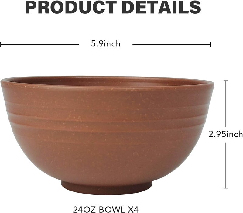 greenandlife 24oz4PCS Wheat Straw Cereal Bowls Lightweight Unbreakable Noodle Fruit Soup Rice Bowls Dishwasher Microwave Safe Bowl Sets Nontoxin BPA Free Earth Tone - Image 2