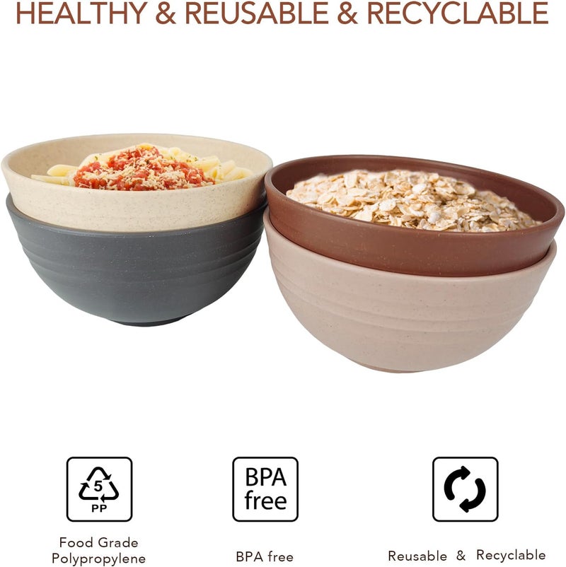 greenandlife 24oz4PCS Wheat Straw Cereal Bowls Lightweight Unbreakable Noodle Fruit Soup Rice Bowls Dishwasher Microwave Safe Bowl Sets Nontoxin BPA Free Earth Tone - Image 5
