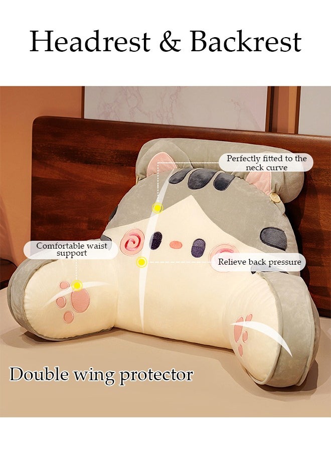 DUNISO - Husband Pillow Backrest with Arms Adult Reading Pillow Shredded Memory Foam, Ultra-Comfy Removable Microplush Cover and  Detachable Neck Roll Unmatched Support Bed Rest Sit Up Pillow - Image 1