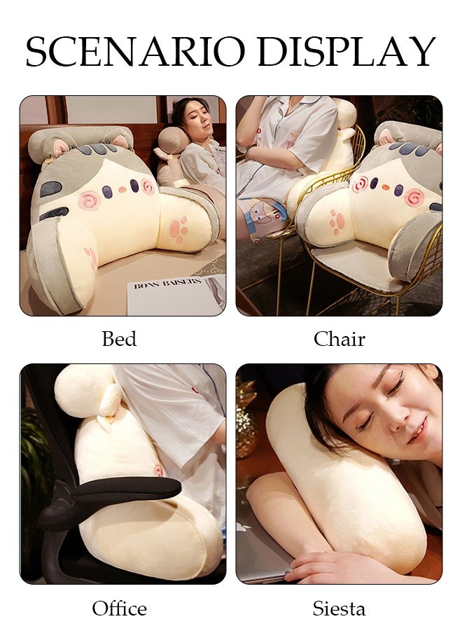 DUNISO - Husband Pillow Backrest with Arms Adult Reading Pillow Shredded Memory Foam, Ultra-Comfy Removable Microplush Cover and  Detachable Neck Roll Unmatched Support Bed Rest Sit Up Pillow - Image 1