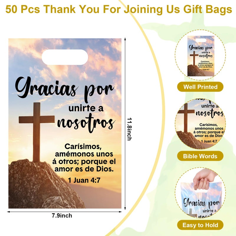 Panelee 50 Pcs Spanish Welcome to Our Church Bags Religious Plastic Brochure Church Gift 1 Juan 4: 7 Treat Bags with Handles for Party Supplies Party Favor Decoration - Image 2