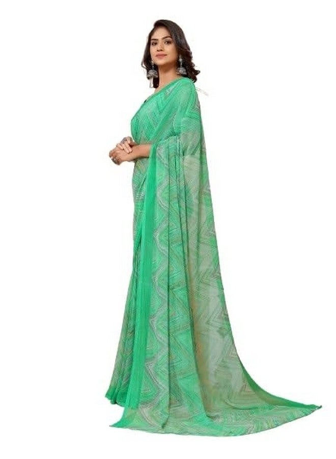 Women's Chiffon Abstract and Geometric Printed Saree with Blouse Piece (Green)  - Image 3