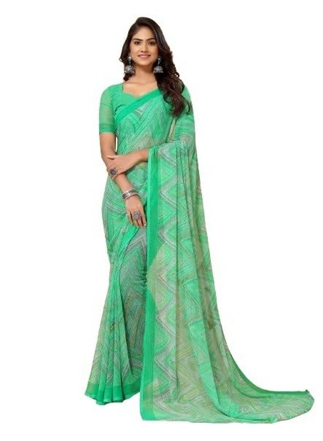 Women's Chiffon Abstract and Geometric Printed Saree with Blouse Piece (Green)  - Image 1