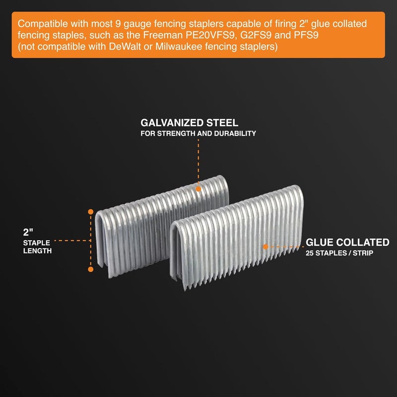 Freeman 9-Gauge 2" Fencing Staples | Glue Collated | Hot Dipped Galvanized Steel | 1,000 Count | for Mesh, Horse, Deer & Chain Link Fencing | Compatible with PE20VFS9, G2FS9, PFS9 | FS9G2 - Image 4