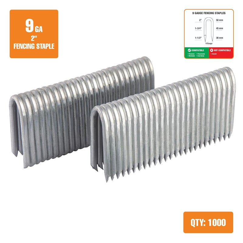Freeman 9-Gauge 2" Fencing Staples | Glue Collated | Hot Dipped Galvanized Steel | 1,000 Count | for Mesh, Horse, Deer & Chain Link Fencing | Compatible with PE20VFS9, G2FS9, PFS9 | FS9G2 - Image 2