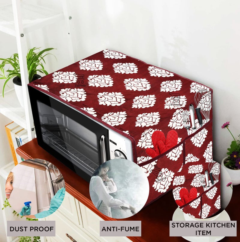 E-Retailer® Exclusive 3-Layered Polyester Combo Set of Appliances Cover (1 Pc. of Fridge Top Cover, 1 Pc. of Microwave Oven Top Cover and 1 Pc. Semi Automatic Washing Machine Cover) (Color-Maroon, Ethnic, Set Contains-3 Pcs.) - Image 4