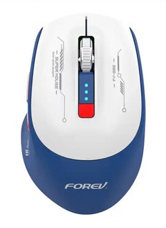 ماوس مع بطارية للكمبيوتر واللاب توب، FV-985، 2.4 جيجاهرتز، 6 أزرار ومستقبل USB صغير، 1600 نقطة في البوصة، نطاق تشغيل 10 أمتار - للاستخدام المنزلي والمكتبي بتصميم عصري مريح (أزرق-أبيض)