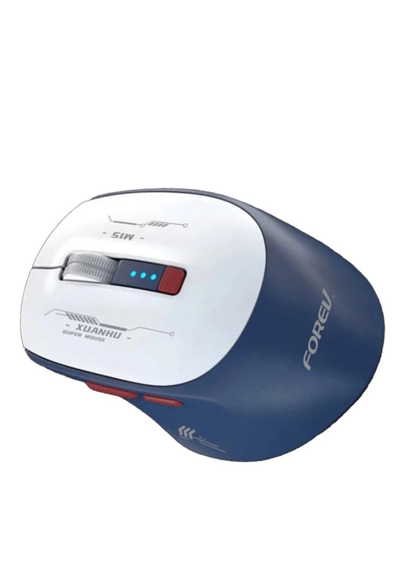 فوريف ماوس مع بطارية للكمبيوتر واللاب توب، FV-985، 2.4 جيجاهرتز، 6 أزرار ومستقبل USB صغير، 1600 نقطة في البوصة، نطاق تشغيل 10 أمتار - للاستخدام المنزلي والمكتبي بتصميم عصري مريح (أزرق-أبيض)  - Image 2