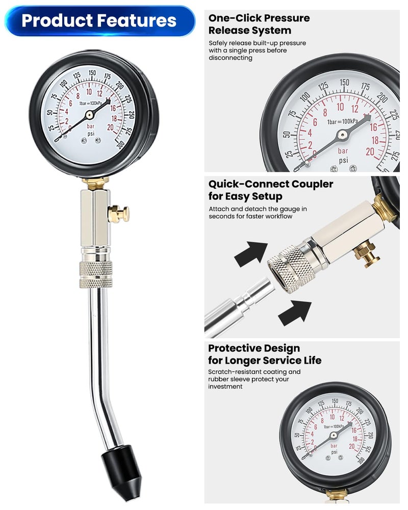 ATP Compression Tester Automotive Tool Professional Engine Cylinder Compression Tester Kit - Image 5
