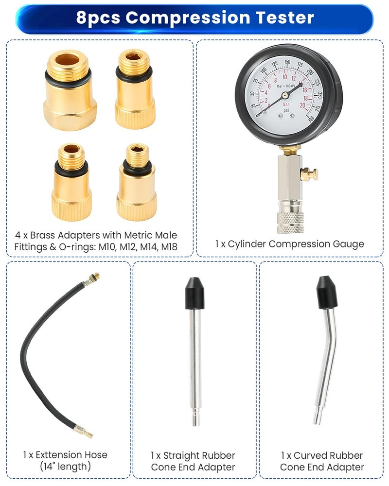 ATP Compression Tester Automotive Tool Professional Engine Cylinder Compression Tester Kit - Image 3