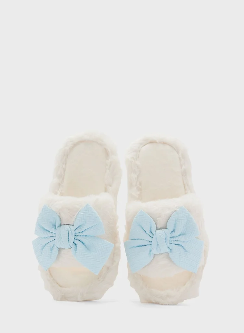 جينجر Fluffy Bedroom Slipper With Bow