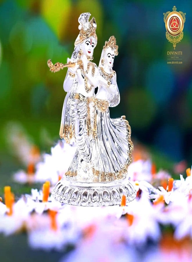 DIVINITI 999 Silver Plated Radha Krishna Idol for Home Decor Sculpture of Radha Krishna Statue| Idol for Home, Office, Temple and Table Decoration| Religious Idol for Pooja, Gift (4.7x6 CM) - Image 4