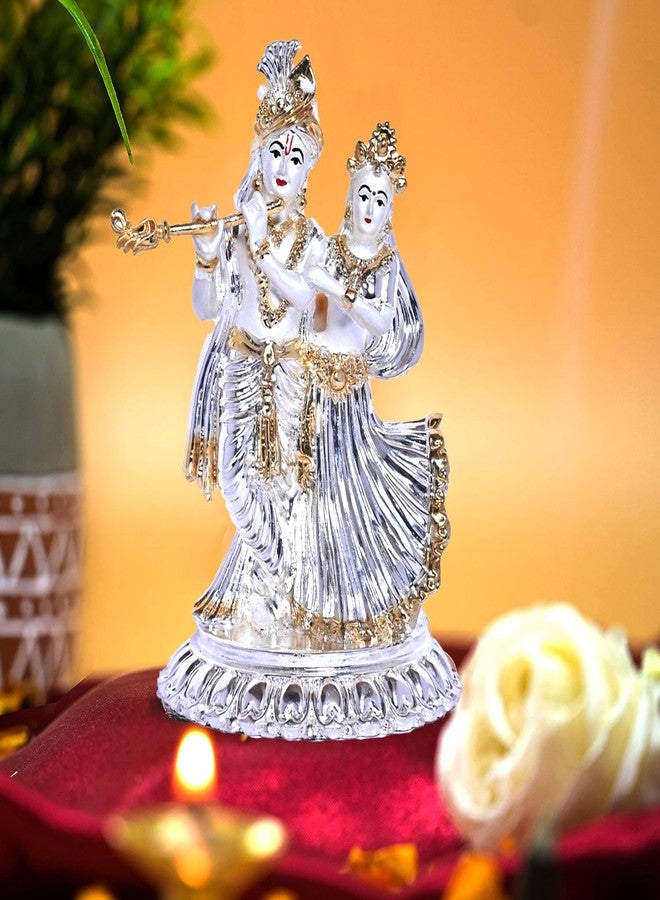 DIVINITI 999 Silver Plated Radha Krishna Idol for Home Decor Sculpture of Radha Krishna Statue| Idol for Home, Office, Temple and Table Decoration| Religious Idol for Pooja, Gift (4.7x6 CM) - Image 2