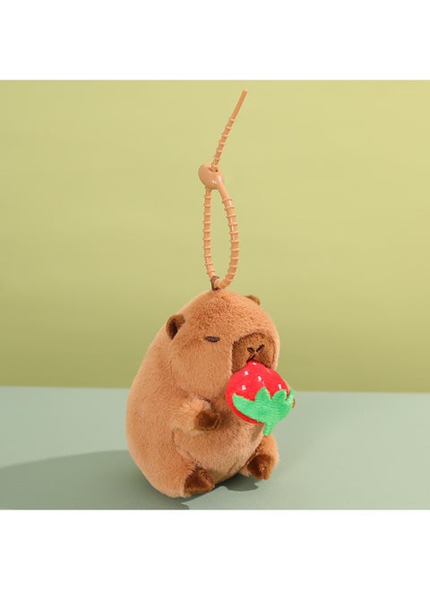 Le Jier With Keychain Bell Pull Rope Wagging Tail Cat Doll Called White Rabbit Plush Toy Gift-Specifications:Kapibala [food Strawberry + Tadpole Tie]
