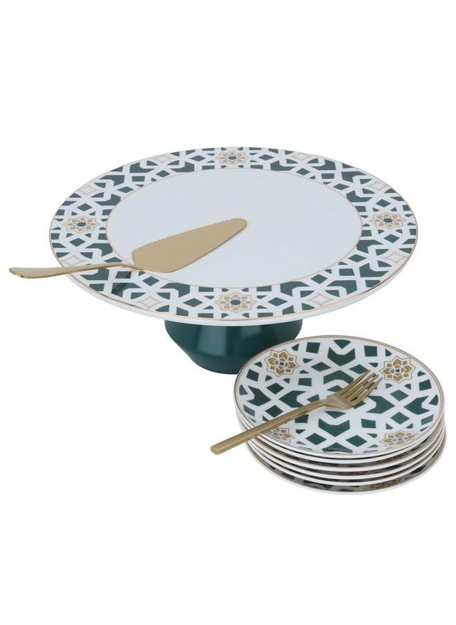 Alsaif Porcelain Cake Serving Set 14 Pieces White  - Image 1