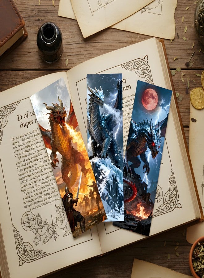 AFRITEE Fantasy Dragon Bookmark for Kids, 100 Pcs Fantasy Bulk Paper Bookmarks for Book Lovers, Cool Dragon Paper Book Mark Reading Accessories Gift for Kid Men Students Teenagers - Image 3