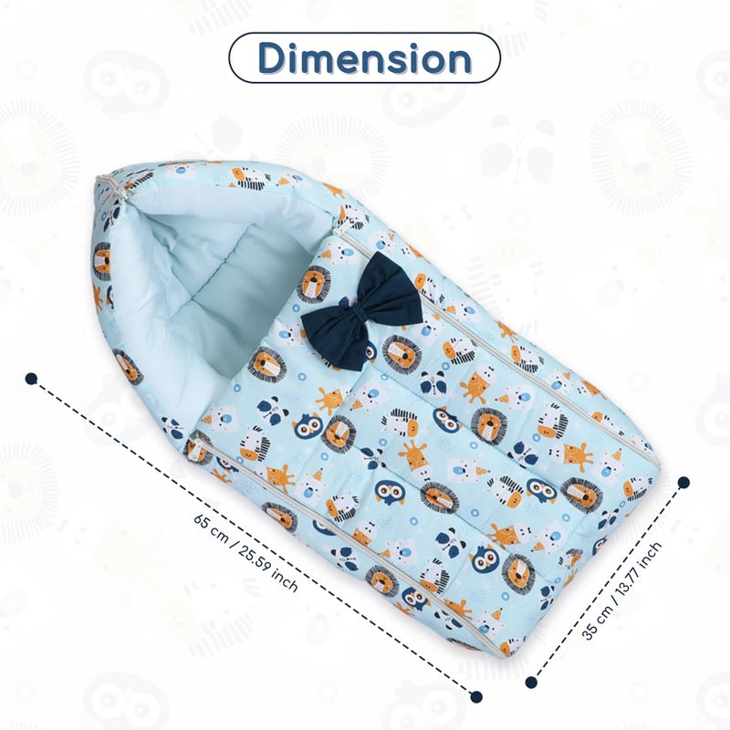 POLKA TOTS Lion Printed Cotton Sateen Bow Baby Sleeping Bag Cum Baby Nest- Breathable Fabric for 0-6 Months, Travel-Friendly Newborn Sleeping Solution, Safe for Year-Round Use (Blue, 65X35X12cm) - Image 3