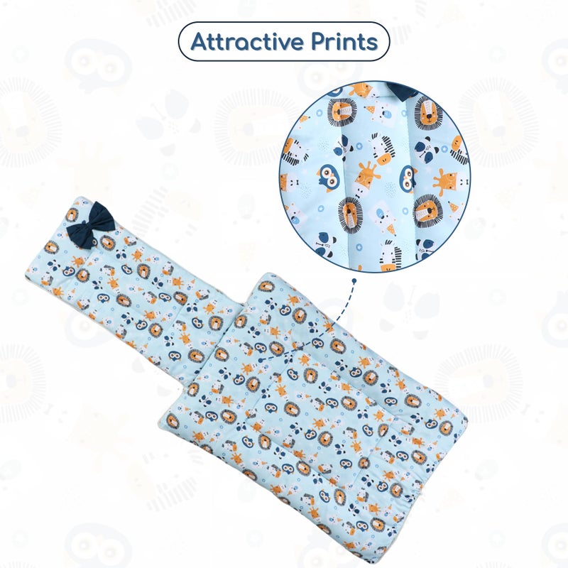 POLKA TOTS Lion Printed Cotton Sateen Bow Baby Sleeping Bag Cum Baby Nest- Breathable Fabric for 0-6 Months, Travel-Friendly Newborn Sleeping Solution, Safe for Year-Round Use (Blue, 65X35X12cm) - Image 5