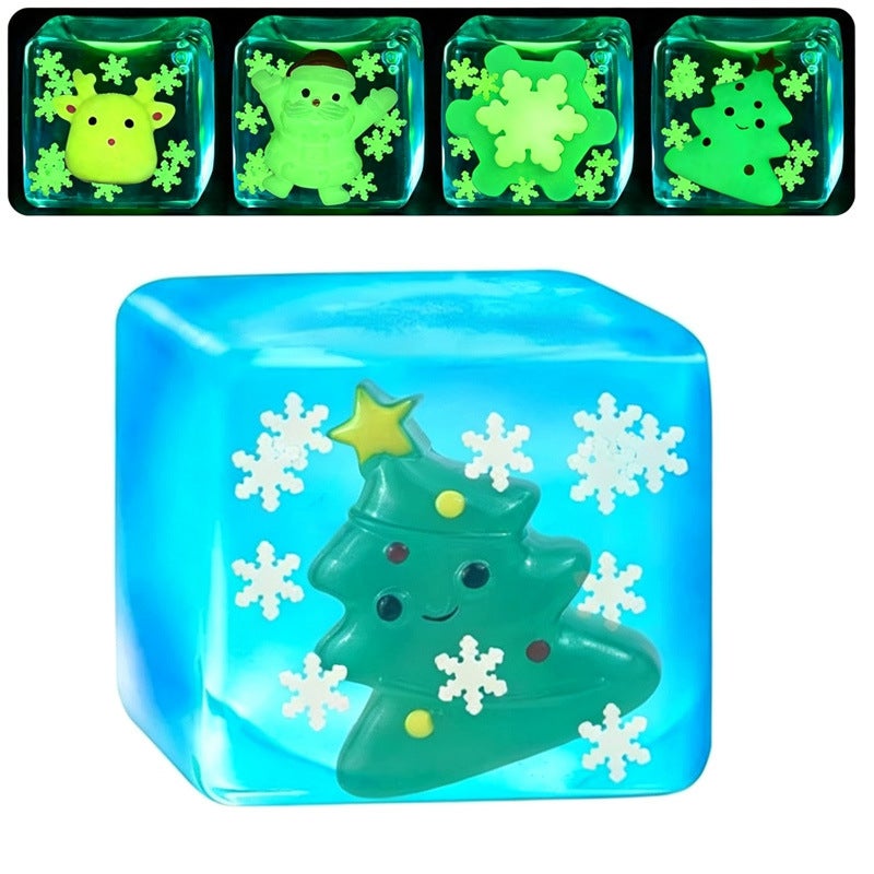 Christmas Glow Squishy Stress Relief Ball Block Slow Rebound Malt Sugar Ice Cube Toy - Image 3