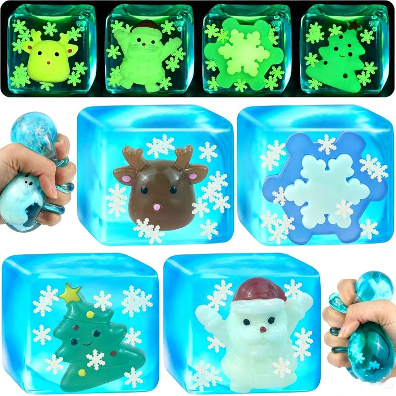 Christmas Glow Squishy Stress Relief Ball Block Slow Rebound Malt Sugar Ice Cube Toy - Image 1
