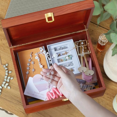 DRASTAR Wooden Keepsake Box, Large Acacia Storage Box with a Hinged Lid, Memory treasure box for Crafts and Photo Storage - Image 2