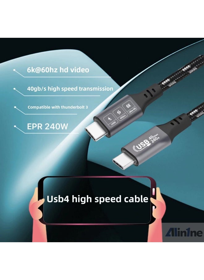USB4 Data Line 8K HD Video High-speed 40Gb Transmission 240W Compatible TBT4 Dual-head Typec Line-Color:black Gray-Line Length:1.8 M