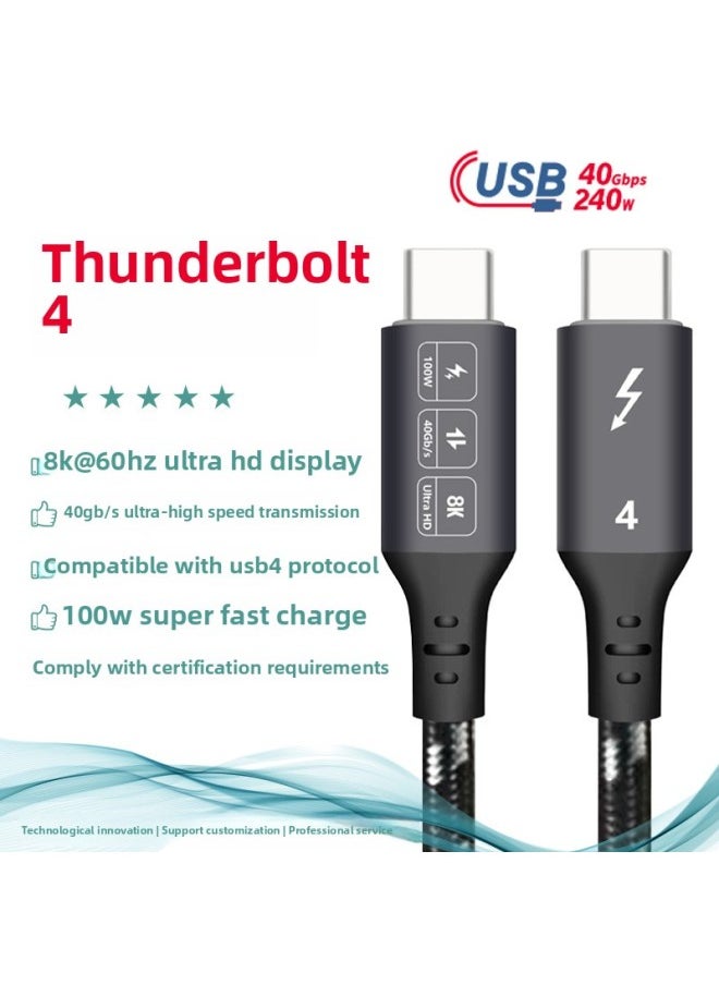 USB4 Data Line 8K HD Video High-speed 40Gb Transmission 240W Compatible TBT4 Dual-head Typec Line-Color:black Gray-Line Length:1.8 M