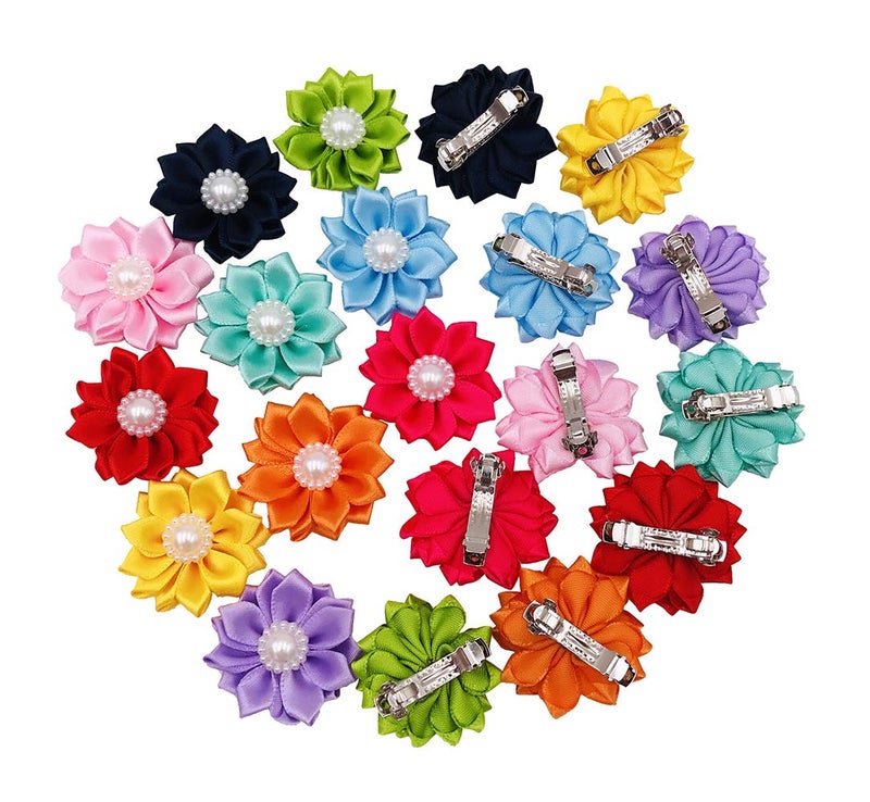 PET SHOW 10pairs Flower Small Dogs Hair Bows with French Barrette Hair Clips Cat Puppy Party Birthday Grooming Hair Accessories 10 Colors