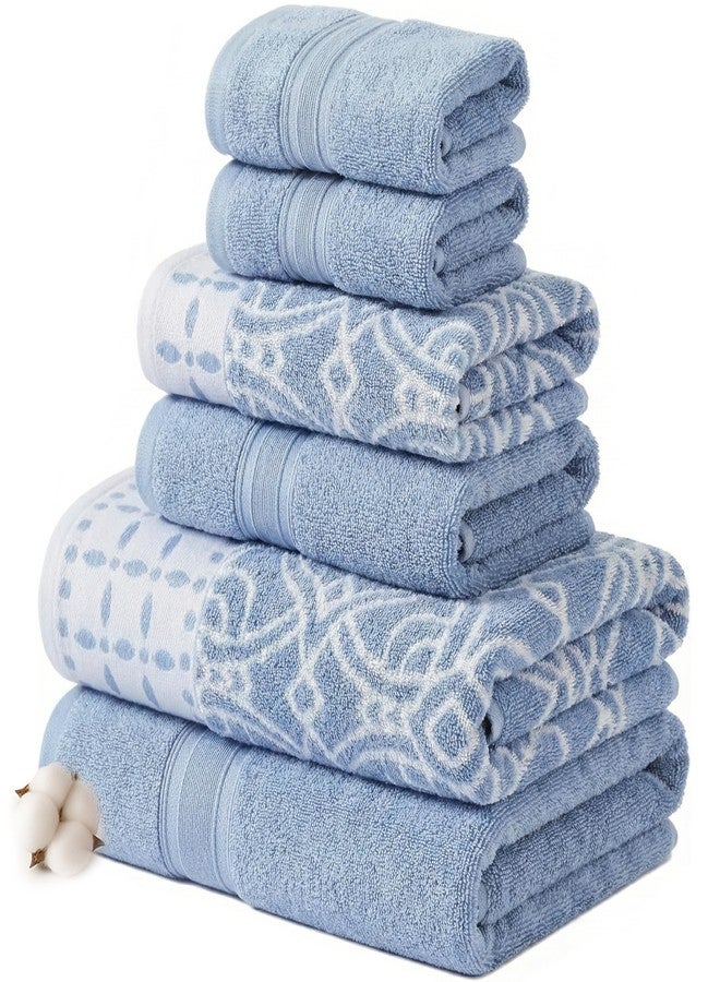 Modern Threads Monroe 6-Piece 100% Cotton Towel Set - Reversible Yarn Dyed Jacquard & Solid - Includes 2 Bath Towels, 2 Hand Towels, 2 Washcloths - Absorbent, Quick Dry, Soft & Durable - Blue - Image 1