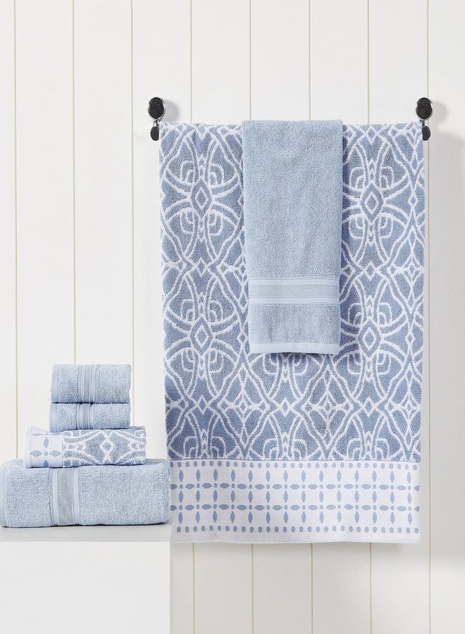 Modern Threads Monroe 6-Piece 100% Cotton Towel Set - Reversible Yarn Dyed Jacquard & Solid - Includes 2 Bath Towels, 2 Hand Towels, 2 Washcloths - Absorbent, Quick Dry, Soft & Durable - Blue - Image 2