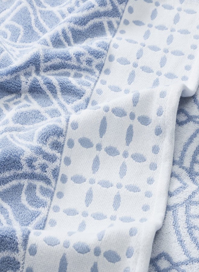 Modern Threads Monroe 6-Piece 100% Cotton Towel Set - Reversible Yarn Dyed Jacquard & Solid - Includes 2 Bath Towels, 2 Hand Towels, 2 Washcloths - Absorbent, Quick Dry, Soft & Durable - Blue - Image 3