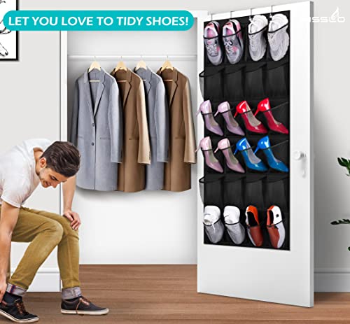 MISSLO رف أحذية MISSLO فوق الباب مع 24 جيب شبكي كبير مقاس 13 منظم أحذية معلق قوي لحفظ الأحذية في الخزانة، أسود - Image 2