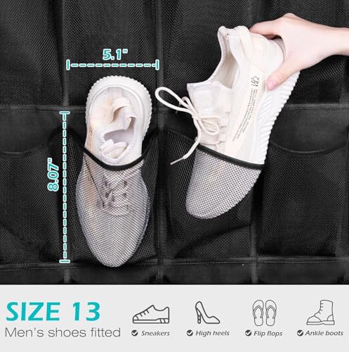 MISSLO رف أحذية MISSLO فوق الباب مع 24 جيب شبكي كبير مقاس 13 منظم أحذية معلق قوي لحفظ الأحذية في الخزانة، أسود - Image 3