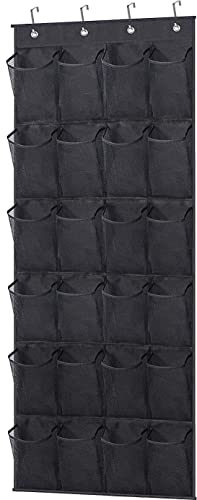 MISSLO رف أحذية MISSLO فوق الباب مع 24 جيب شبكي كبير مقاس 13 منظم أحذية معلق قوي لحفظ الأحذية في الخزانة، أسود - Image 1
