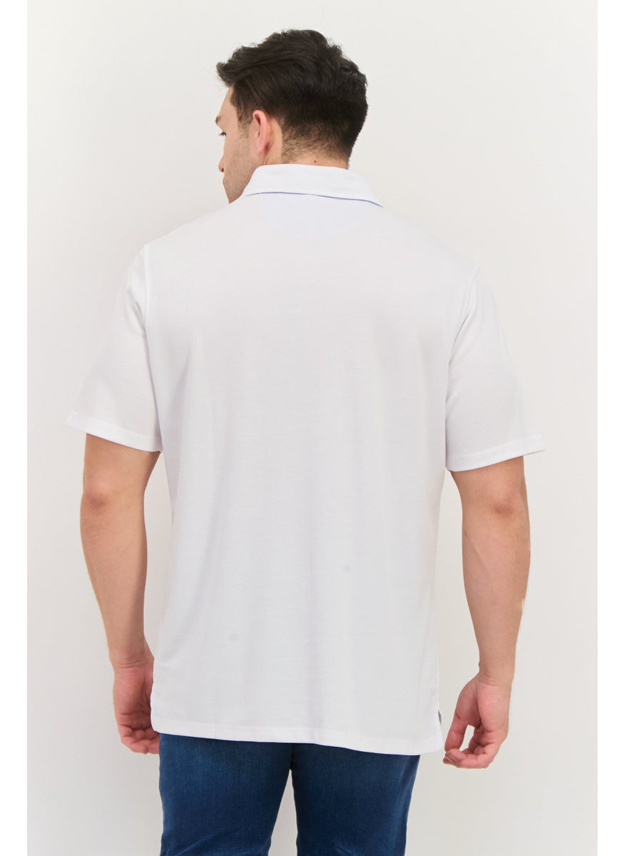 Tailorbyrd - Men Regular Fit Brand Logo Short Sleeves Polo Shirt, White - Image 1
