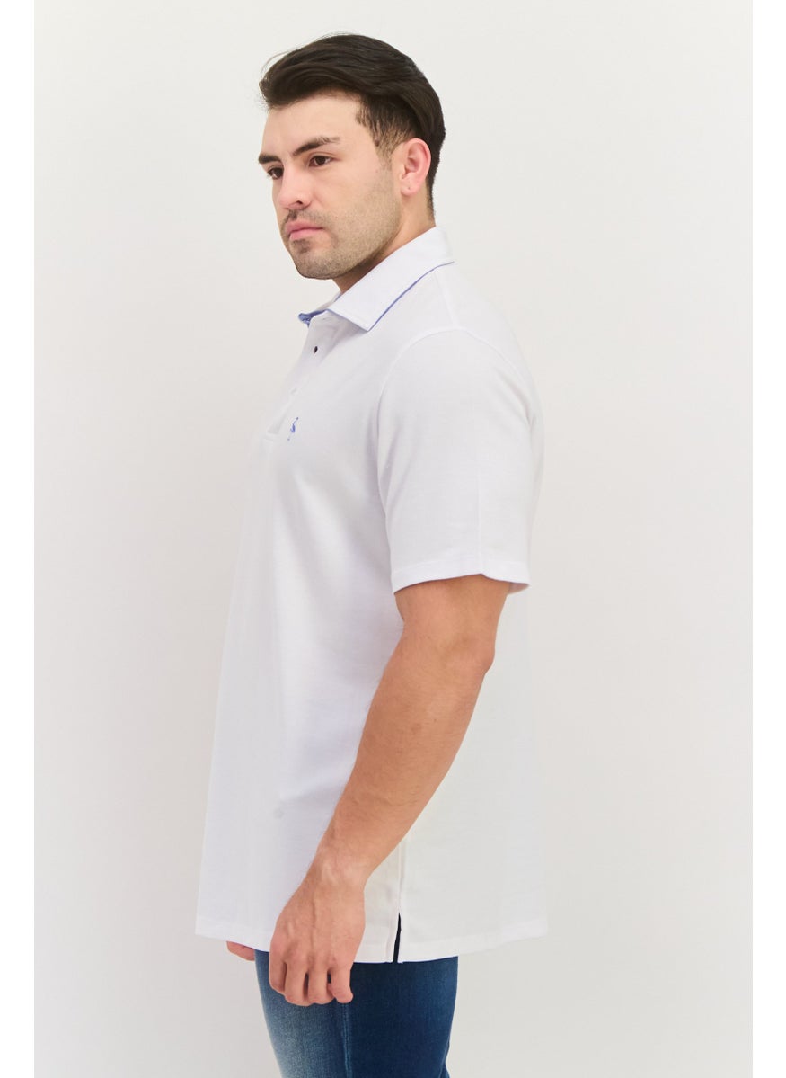 Tailorbyrd - Men Regular Fit Brand Logo Short Sleeves Polo Shirt, White - Image 1