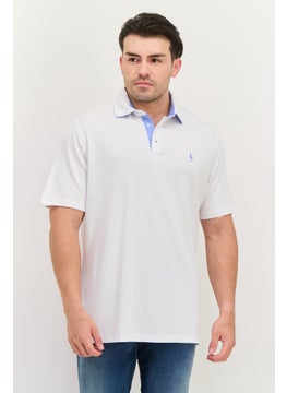 Men Regular Fit Brand Logo Short Sleeves Polo Shirt, White