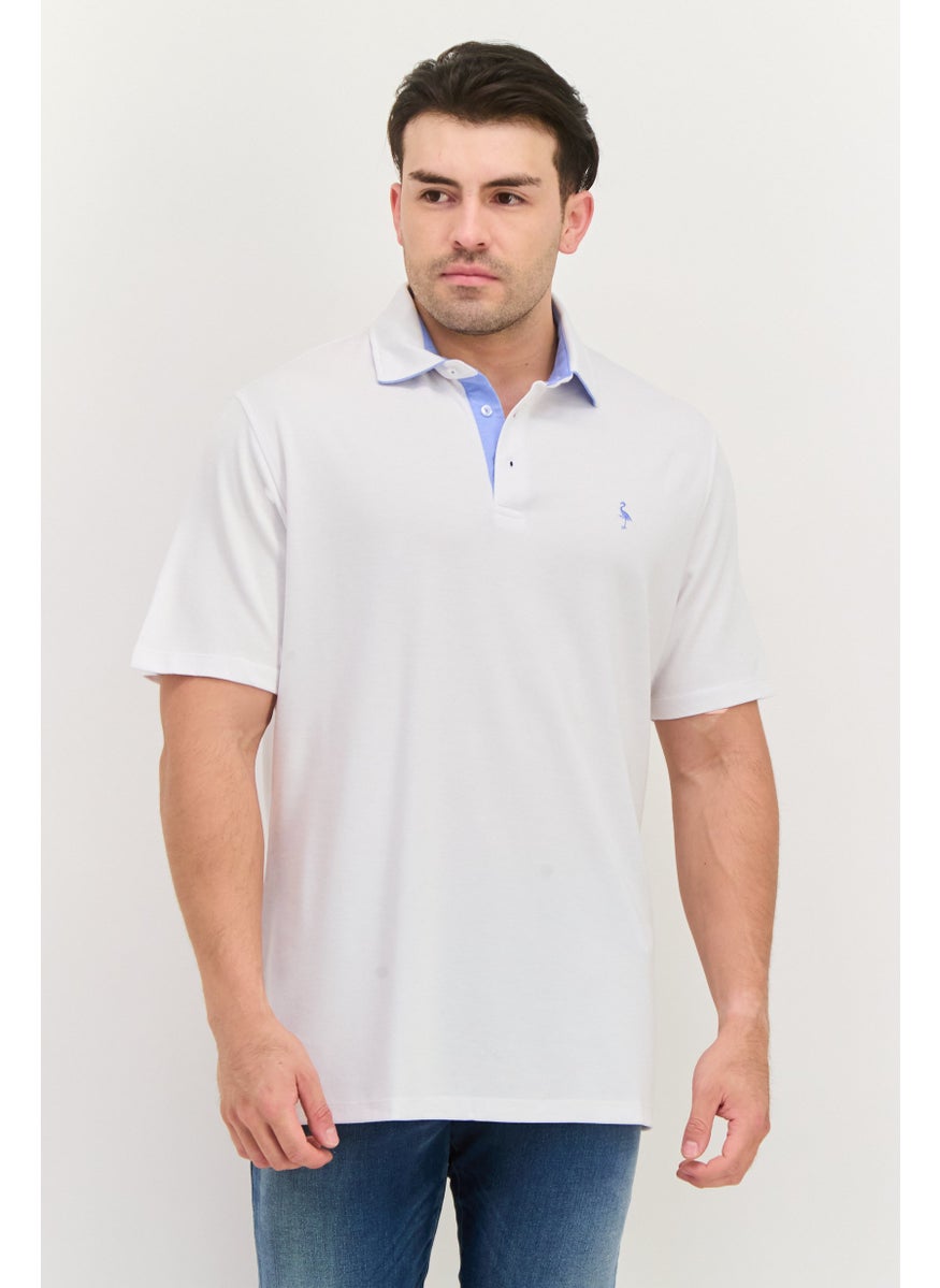 Tailorbyrd - Men Regular Fit Brand Logo Short Sleeves Polo Shirt, White - Image 1