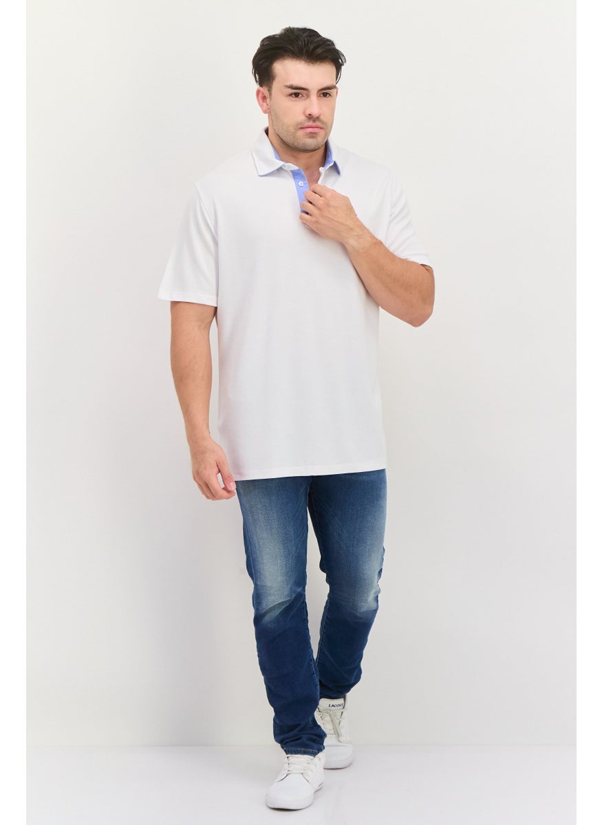 Tailorbyrd - Men Regular Fit Brand Logo Short Sleeves Polo Shirt, White - Image 1