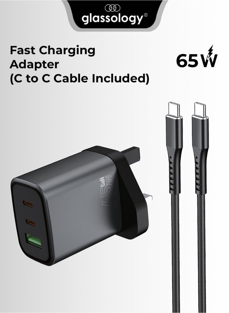 Glassology 3 Port C+ A 65W Fast Charging Adapter Compact Lightweight Flame Retardant PC Model GCH33B - Image 1