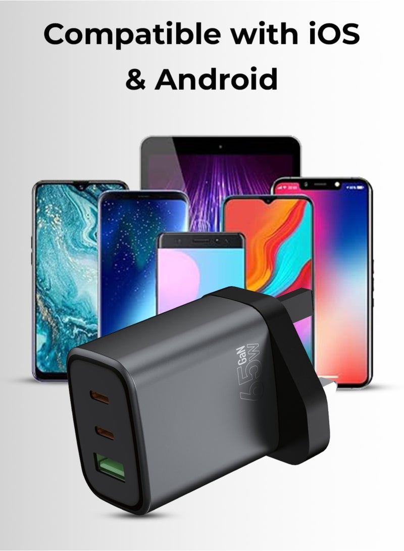 Glassology 3 Port C+ A 65W Fast Charging Adapter Compact Lightweight Flame Retardant PC Model GCH33B - Image 3