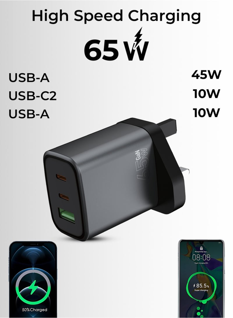 Glassology 3 Port C+ A 65W Fast Charging Adapter Compact Lightweight Flame Retardant PC Model GCH33B - Image 4