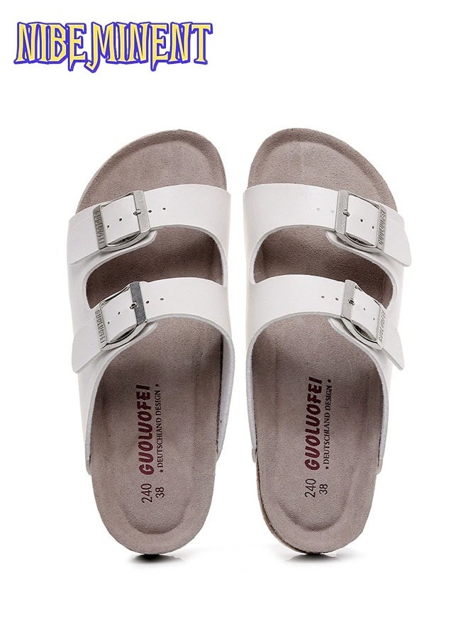 NIBEMINENT - Cork Slippers for Men and Women with Double Row Belt Buckle Sandals, Beach Shoes, Haken Shoes White - Image 1