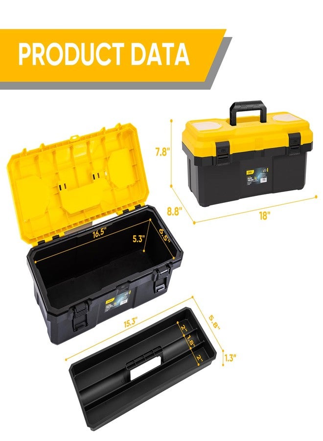DELI 18-inch Tool Box with Removable Tray, Small Parts Organizer in Lid, Plastic Small Tool Box with Lock Secured and Handle, Black/Yellow - Image 2