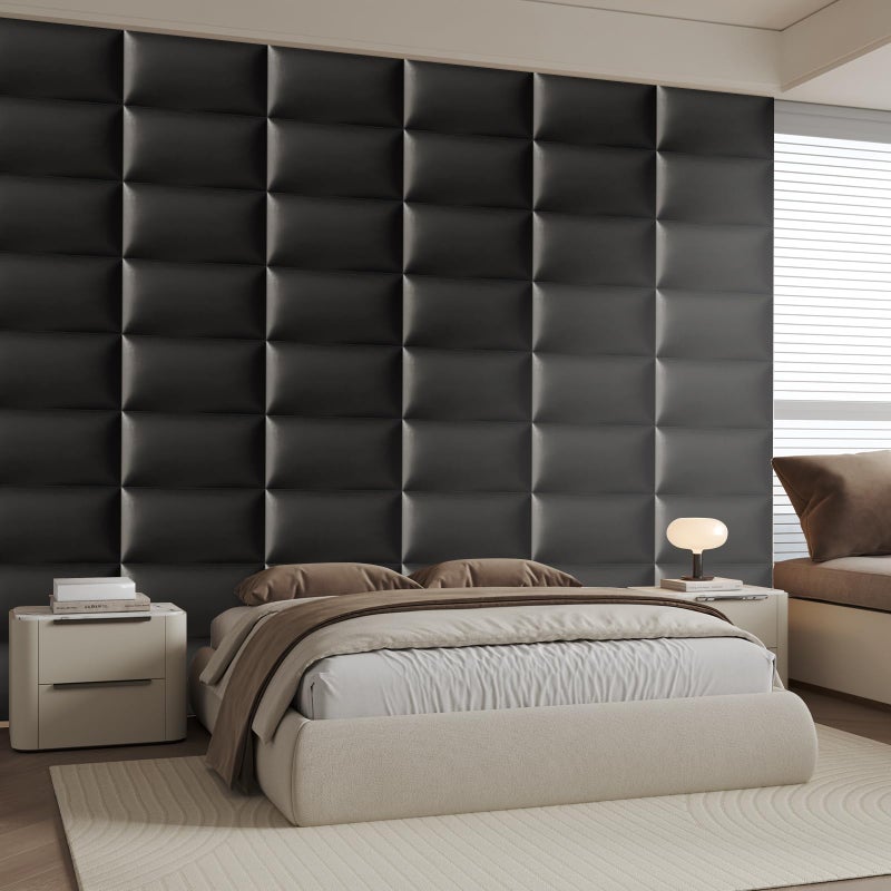 MAQQL Black Stick-On Wall Mounted Headboard - 9-Piece Bed Backboard for Queen Size Beds, 24 x 12 Inches Each, Easy-to-Install Decorative Sound-Proofing Bed Headboard Queen - Image 2